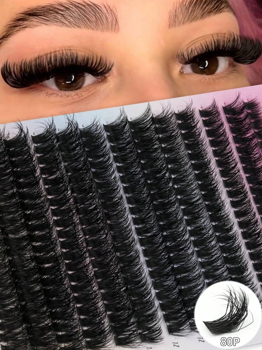 280Pcs False Eyelashes D Curl 8-16mm DIY Eyelash Cluster Extra Thick & Fluffy & Natural Effect Reusable Suitable For Daily Life, Weddings, Dates, Parties, Travel - D - 查看 1