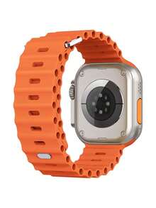 1pc Unisex Ocean Themed Soft Silicone Sports Band Replacement Strap Compatible With Apple Watch 38mm 40mm 41mm 42mm 44mm 45mm 49mm, Watch Ultra SE Series 8 7 6 5 4 3 2 1 - Orange - View 2