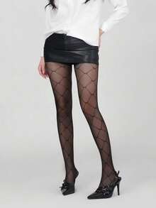 1/2 件装 女士 20D 性感透视黑色连裤袜 - 菱形格纹和迷你蝴蝶结装饰，高弹防勾丝防滑，适合日常和办公场合穿着