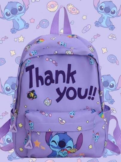 迪士尼史迪奇紫色背包 - 时尚简约背包，适合高中生和大学生 - 多口袋旅行包，独特卡通图案 - 男女通用时尚通勤包 - 耐用大容量日常背包，适合休闲外出和主题公园之旅