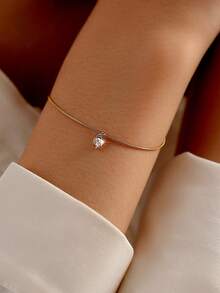 Nooxian 1pc Fashionable Women's Bracelet, Gold Heart Pendant Stainless Steel Chain Bracelet, Minimalist Everyday Jewelry (No Gift Box) - Yellow Gold - View 1