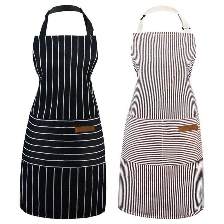 2pcs  Apron - Unisex, Adjustable Bib Kitchen Apron, Cooking Apron, Aprons For Women Men With Pockets, Chef Aprons Baking Strap Gift - Black and White - View 1