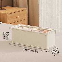 1 pieza Cesta de almacenamiento grande, organizador de armario de tela resistente con ventana transparente, plegable con tapa, adecuado para almacenamiento en el hogar, organización de artículos esenciales del hogar, caja de almacenamiento plegable, caja de almacenamiento de ropa - Beis - Ver 12