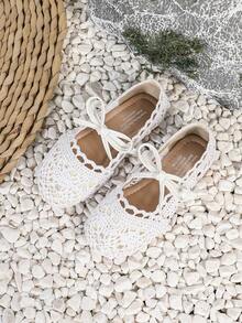 1 Pair New Summer Breathable Flat Cloth Shoes For Little Girls, Infant Toddler Shoes, Fashion Outdoor Flat Shoes For Baby Girls - White - View 3