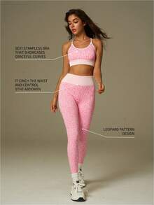 UONNOU مجموعة ملابس رياضية للنساء تتكون من 2 قطعة: حمالة صدر رياضية + بنطلون ضاغط، من قماش ناعم مصنوع من النايلون بطبعة نمر وردي، مناسبة للاستخدام اليومي والرياضة والجيم والرقص والأنشطة الخارجية والحفلات والعطلات، تشكيلة أنيقة للملابس الرياضية لجميع المواسم - متعدد الألوان - مشاهدة 8