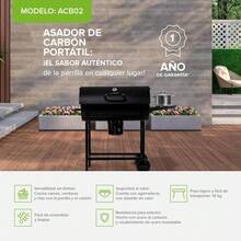 ZZYIBO Asador de Carbon Premium Tipo Barril, con Termómetro y Mesa Lateral Frontal, Ideal para Jardín o Patio, Diseño Portátil con Ruedas. - Negro - Ver 6