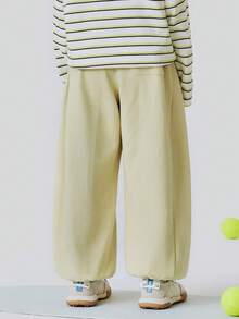 mini bala Kids Straight Leg Pants, Unisex, Elastic Waist, Shape-Retaining & Comfortable, Spring Casual Wear - Apricot Yellow - View 3