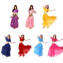 2pcs Women's Belly Dance Costume Set, Including Cap Sleeve Top And Flowing Maxi Skirt, Suitable For Halloween Carnival, Stage Performance, Cosplay Party And Other Occasions