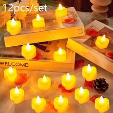 6/12/24件套明亮浪漫心形LED蜡烛套装，浪漫装饰，情人节装饰，无焰浪漫氛围LED茶蜡，适用于情人节、周年纪念日、婚礼、生日派对装饰