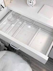 1/4/5/6/8pcs Transparent Plastic Drawer Organizer Set, Makeup Storage Box, Decorative Vanity Tray, Desk Organizer For Cosmetics, Jewelry, Small Items In Kitchen, Bedroom, Bathroom, Office - Clear - View 3