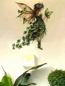 绿色仙女与蝴蝶墙贴 - 自粘可移除PVC奇幻墙贴，迷人的森林场景，中世纪风格卧室、客厅或圣诞礼物装饰。 - 彩色 - 查看 5