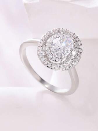 1 pieza Anillo de compromiso y boda elegante y brillante de óvalo sintético de circonita para mujer, adecuado para banquetes, regalos de cumpleaños, aniversarios de boda, San Valentín, Navidad, Año Nuevo