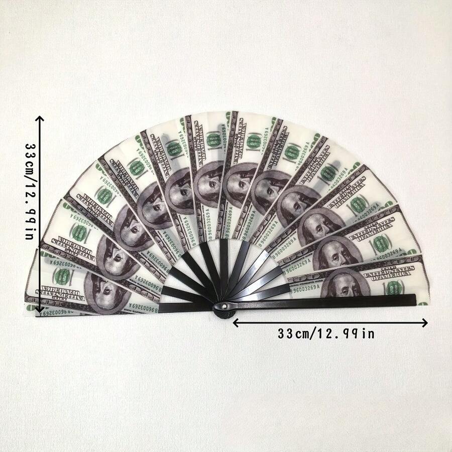 A Unique Folding Fan With A Dollar Sign Pattern, Featuring An Innovative And Durable Design. Perfect For Parties, Weddings, And Evening Events; Also Suitable As A Decoration And Club Gift (Studio Prop). - Party - View 1