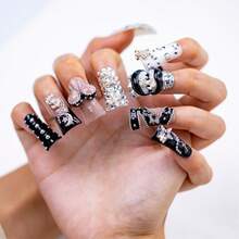 10Pcs Premium Handmade Long Duck Bill 3D Dollar Sign Star-Moon Bag Embellishments Black White Nude Pink Rhinestone Rivet Edgy High-Street Style Reusable Gift For Trendsetters Summer Easter - 彩色 - 查看 5