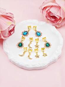 10件套合金星月搭配镂空镶嵌水钻发饰吊坠，DIY发珠编织发夹装饰 - 金色 - 查看 4