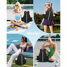 Tennis Bag, Quilted Tennis Sling Crossbody Backpack, Water Resistant Tennis Racket Bags For Women Men, Suitable For Pickleball Tennis Badminton - Black + Medium - View 10