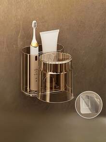 Unisex Wall-Mounted Toothbrush Holder, No-Drill Rinse Cup Storage Rack, Toothbrush Cup Holder, Transparent Toothbrush Cup With Drainage Design, Multi-Function Toothbrush & Toothpaste Storage, Bathroom Accessory - Multicolor - View 12