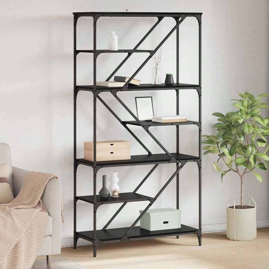 Larryhot Estante de libros Roble Negro 91 x 36 x 176 cm, Fácil de montar, elegante y hermoso, y conveniente para almacenar artículos, es una opción ideal para el almacenamiento y la decoración del hogar. - Negro - Ver 1