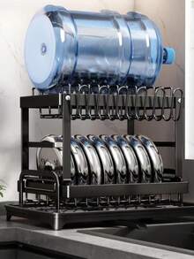 1 Set Removable Dual-Layer Dish Drying Rack, Suitable For Over Sink, Large Capacity Draining Rack Set Includes Dish Rack, Cup Rack, Draining Board, Adhesive Rack And Cutlery Rack - Multicolor - View 6