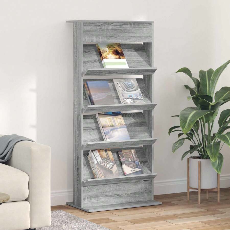 vidaXL Estante para revistas con estante gris Sonoma 70 x 41 x 156 cm - Gris - Ver 1
