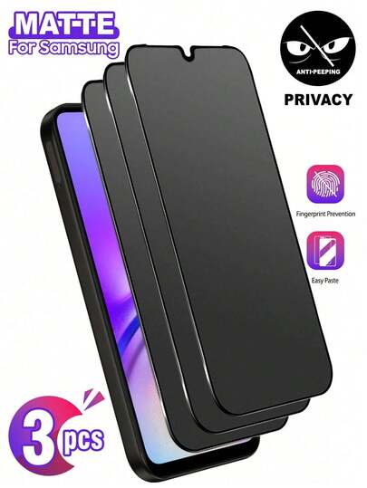 BOLLYMORE 3 piezas Película protectora de pantalla mate, compatible con la serie Galaxy A07, A17, A56, A36, A26, A16, A06, A55, A35, A25, A15, etc. - Recubrimiento suave resistente a huellas dactilares, sin burbujas, fácil de aplicar, adecuado como regalo de Halloween o cumpleaños para familiares y amigos, accesorios esenciales de protección de pantalla para teléfonos inteligentes, aplicable a protección diaria, oficina, hogar, protector de pantalla antiespía, a prueba de agua, a prueba de golpes, resistente a arañazos