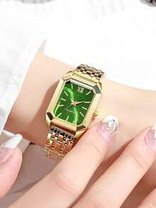 1pc Minimalist Vintage 3D Luxurious Versatile Elegant Mixed Bar Scale Square Dial Steel Band Quartz Watch, Suitable For Birthday Gift, Year-End Promotion, Singles Day, Etc. - Gold - View 6