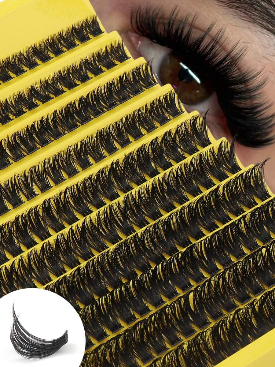 10排共200片假睫毛，D型卷翘自然妆感假睫毛，柔软蓬松纤细人造貂毛睫毛，可在家DIY嫁接假睫毛。 - D - 查看 1