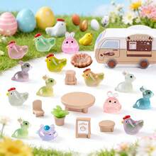 Mini Rabbit Figurines, Glowing Resin Animals, Small Rabbits & Chicks Decor, Can Be Hidden In Easter Eggs As Decorations, Mini Resin Rabbit Figurines, Easter Bunny & Carrot Decor, Miniature Sculptures, Small Farm Rabbit & Chick Fairy Garden Decorations, Suitable For Dollhouse Easter Egg Fillers, Easter Holiday DIY Miniature Fairy Garden Craft Decorations - Multicolor - View 9