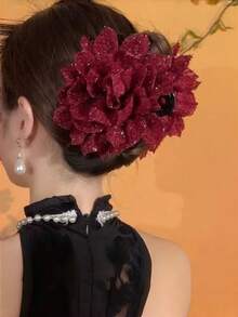 1个复古华丽闪亮大花朵发夹，3D花朵发髻爪夹发饰，休闲发爪，时尚发饰，优雅发夹，夏季沙滩配饰，女士 - 彩色 - 查看 3