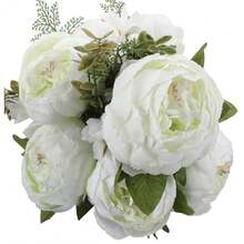Duovlo Springs Flowers Artificial Silk Peony Bouquets Wedding Home Decoration,Pack Of 1 (Spring White),20.87*3.5,SpringWhite - 春白 - 查看 1