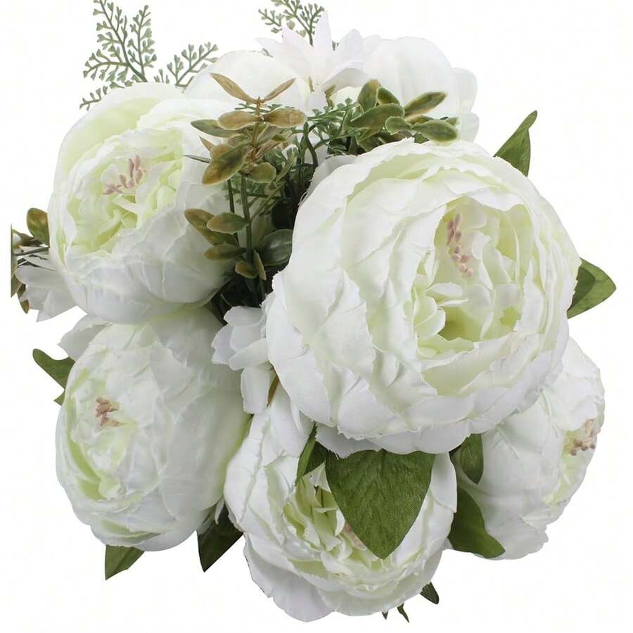 Duovlo Springs Flowers Artificial Silk Peony Bouquets Wedding Home Decoration,Pack Of 1 (Spring White),20.87*3.5,SpringWhite - 春白 - 查看 1