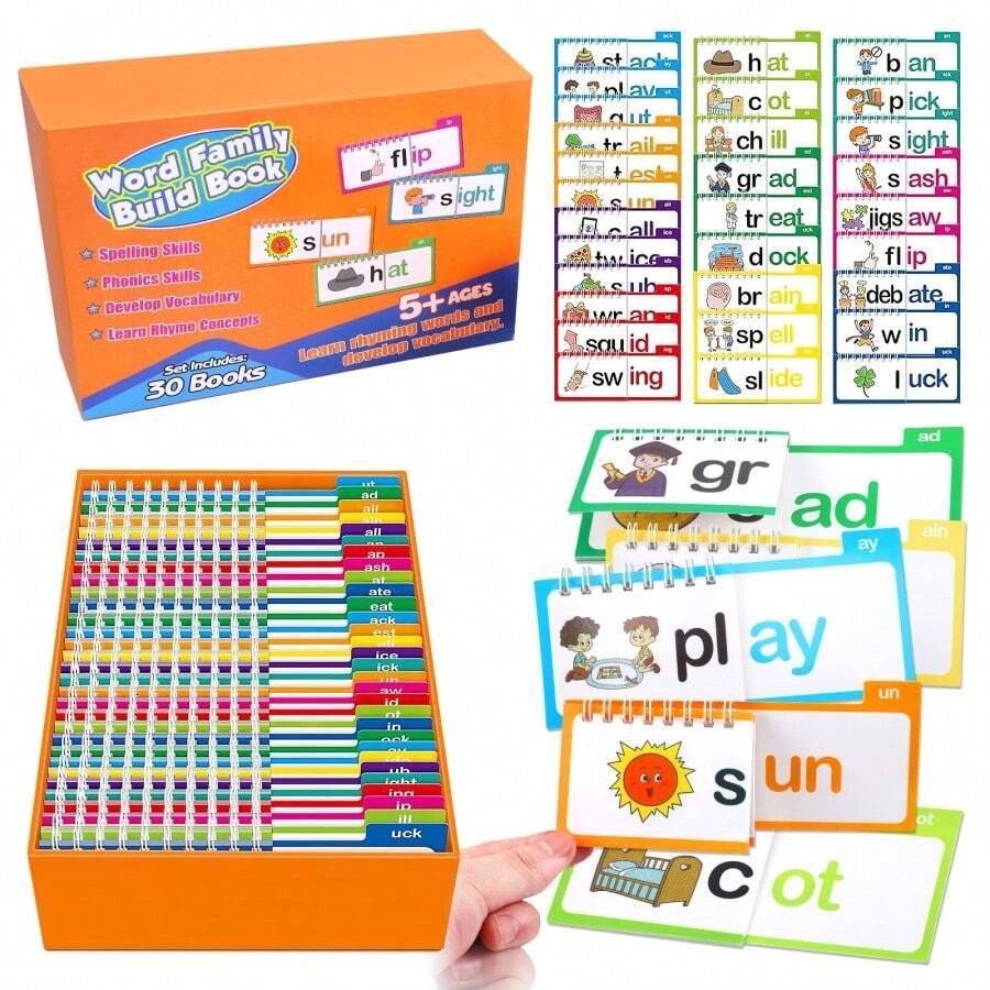 30 Read And Rhyme Flip Books, Word Families Building Book With Words, Early Educational Alphabet Flash Cards, Reading Book & Classroom Teaching - one-size - View 1