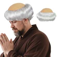 Men's Monks Wigs, Short Straight Synthetic Hair Ugly Wigs, Copper-Red Brown Black Gray Silver-White Available, Funny Balding Party Costume Monk Wigs For Man Cosplay Old Man Bald Wig For Christmas Birthday Thanksgiving Day Gifts, Natural Looking, Beginner Friendly, Holiday Festival Concerts Bar Club Stage Performance Accessories & Events Photography Props - Multicolor - View 12