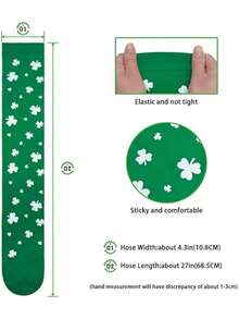 Meias de Joelho do Dia de São Patrício Trevo Meias Longas Meias Engraçadas Femininas, Meias de Joelho Verdes com Trevo Dia de São Patrício Meias Listradas para Festa, Meias de Fantasia, Meias de Festa - Multicolorido - Visão 5