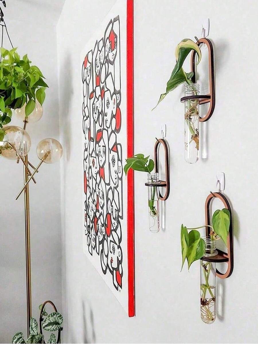 1pc/3pcs Set Modern Arch Wall Hanging Test Tube Vase, Hanging Plant Propagation Rack, Indoor Wall Decor, Suitable For Bedroom Windowsill, Living Room, Bathroom, Minimalist Plant Vase, Decorative Home Wall Art, Small Aquatic Plant Vase - Multicolor - View 1