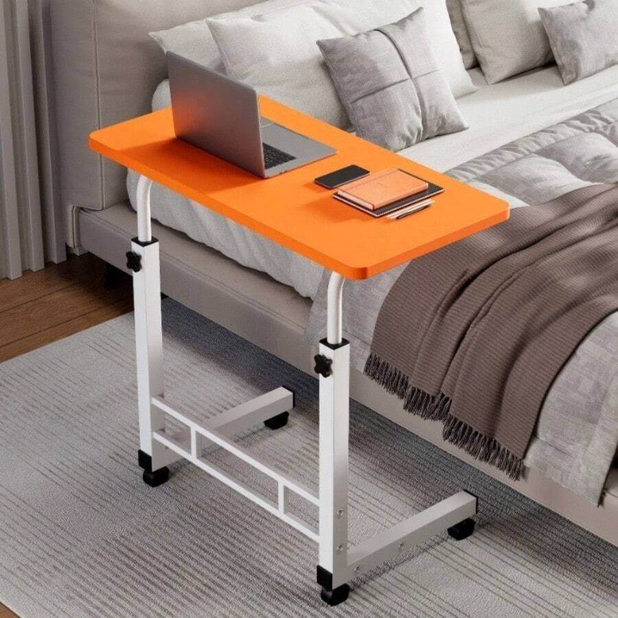 8-Color Selectable Mobile Height-Adjustable Computer Desk, Height Adjustable With Wheels, Bedside/Sofa/Dorm Lazy Table, Laptop Stand Coffee Table, Holiday Gift - 4個輪子橘色 - 查看 1