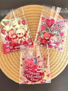 Valentinstag Fröhlicher Bär Muster Geschenkverpackungstüten, Valentinstag Party Verpackungstüten, Rotes Herz und Bär Muster Transparente selbstklebende Tüten, Vier-in-Eins gemischte Verpackung - Geeignet für verschiedene kleine Geschenkverpackungen am Valentinstag, Vier Muster werden zufällig ausgewählt. Valentinstag, Valentinsgeschenk, Geschenk für Männer, Geschenk für Frauen - Verschiedenfarbig - Übersicht 2