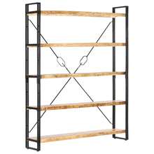 Larryhot Libreria a 5 Ripiani 140x30x180 cm in Legno Massello di Mango, Facile da assemblare, dall'estetica elegante e raffinata, pratica per riporre gli oggetti, la scelta ideale per l'organizzazione e la decorazione domestica - Castano - Visualizzare 6