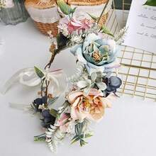 YAZILIND Elegant Vintage-Inspired Artificial Flower Crown – Handmade Pastel Floral Headpiece With Ribbon Tie For Wedding, Festival, Or Photoshoot,12-Colour - 12色 - 查看 5