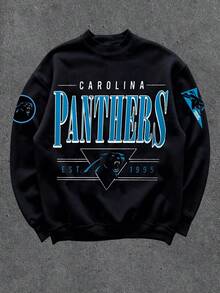 CAROLINA PANTHERS Font Multi Print 250g High Quality Men S Crewneck Sweatshirt American Retro Outdoor Long Sleeve Sports Top Casual Daily Wear For Spring, Autumn Winter  Clothing Gift For Friends Family On Holidays - 黑色 - 查看 1