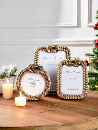 1pc Creative Iron Wire Knot Decor Photo Frame, Resin Material Frame For Desktop Cozy Photo Display, Suitable For Home Photo Decoration And Photography Props