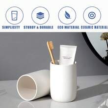 Toothbrush Holders For Bathrooms - 2 Cups Ceramic Toothbrush Toothpaste Holders Set, White Bathroom Tumbler Cups Reusable Toothbrush Mouthwash Cup, Bathroom Counter Organizer,2pcs,White - 白色 - 查看 6