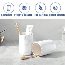 Marble Toothbrush Holders - 2 Ceramic Toothbrush Holders For Bathrooms Toothbrush Toothpaste Holders Set, White Bathroom Tumbler Cups Reusable Toothbrush Mouthwash Cup, Bathroom Counter Organizer.,2pcs,WhiteMarble - 白色大理石 - 查看 7