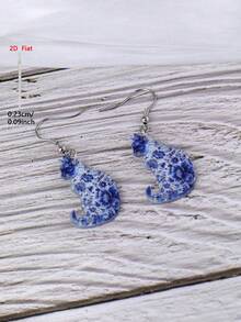 1 Đôi bông tai mặt dây chuyền hình mèo sứ xanh trắng thanh lịch, làm từ chất liệu acrylic, kiểu dáng tối giản dành cho nữ, phù hợp để đeo hàng ngày và trong các dịp lễ. - Màu xanh lam - Xem 5