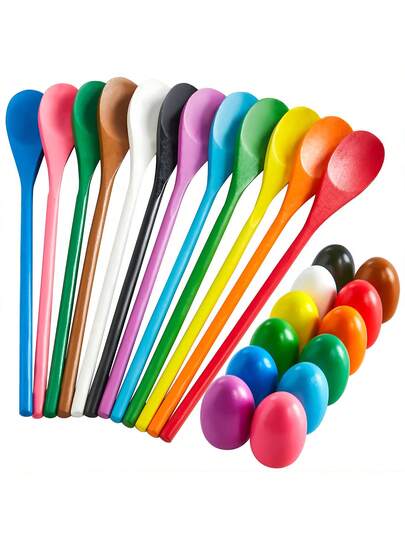 4pcs Easter Egg Spoon Race Set, Multi-Color Easter Egg Spoon Race Set, Suitable For Family Activities, Holiday Outdoor Yard Easter Egg Hunt, Birthday Party, Lawn Party, Birthday Gift, Easter