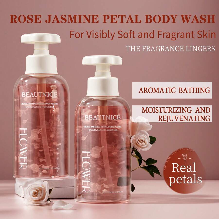 BEAUTNICE 玫瑰茉莉花瓣沐浴露 – 真花瓣、冷压精油，24 小时持久留香 (300ml) - Rose - 查看 1