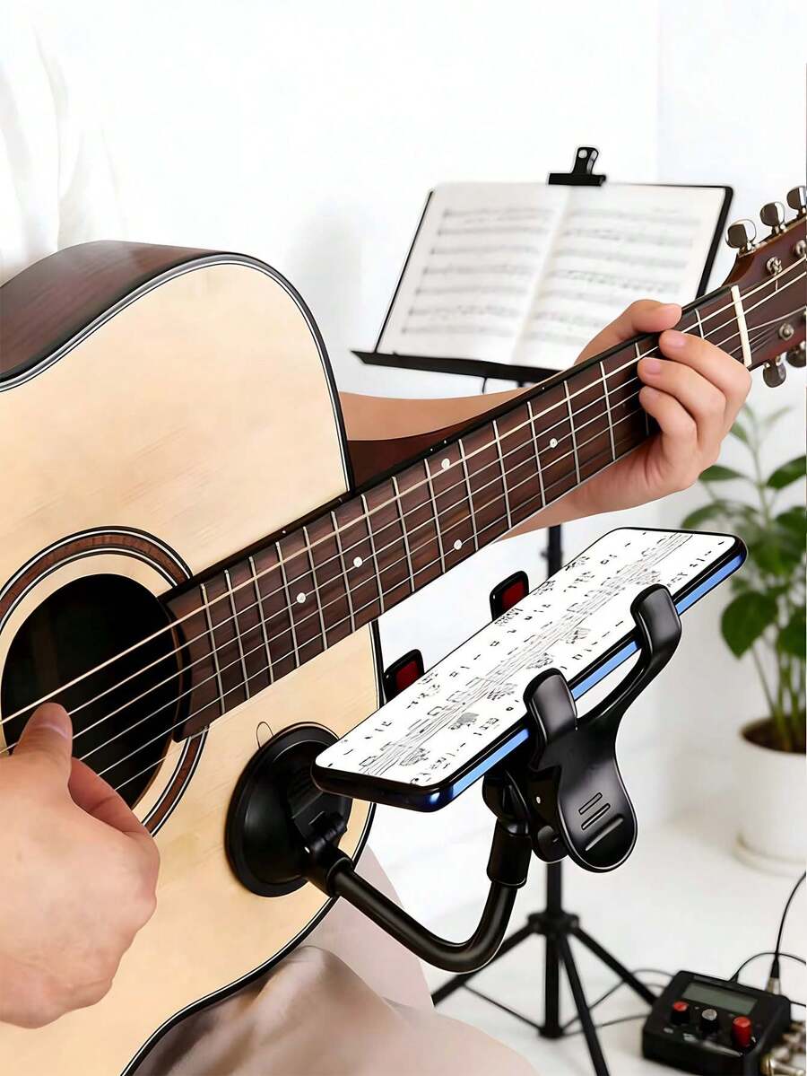 1pc Guitar Shaped Phone Holder, Detachable Suction Cup Phone Stand Suitable For Acoustic Guitar, Electric Guitar, Classical Guitar, Ideal For Talent Show Props, Guitar Lovers, Valentine's Day And Ramadan Gifts - Multicolor - View 1