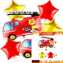 15pcs/Set Fire Truck Balloon Set, Including 3pcs Foil Flame Balloons, 2pcs Fire Truck & Firefighter Balloons, 6pcs Flame Balloons, And 4pcs Star Balloons, Suitable For Rescue Theme Decoration And Firefighter Birthday Party Supplies. - Multicolor - View 9