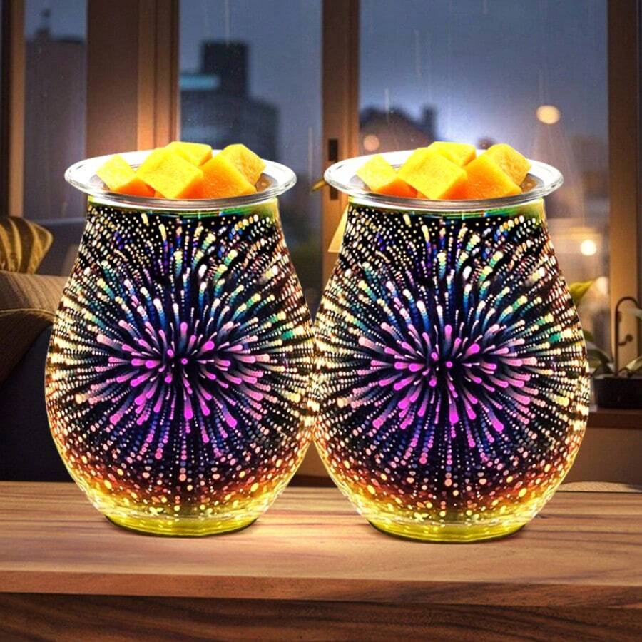 3D Glass Melting Candle Lamp With 7-Color LED Mood Lighting, Suitable For Home, Office, Gifts, And Decorations – Perfect For Thanksgiving, Halloween, Christmas, And Other Holiday Gifts (No Bulb Included) - 2pcs - View 1