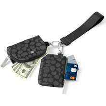 Women's Wrist Lanyard Keychain With Detachable Mini Wallet & Card Holder Pouches, Ideal Christmas Stocking Stuffer Gift For Travel, Everyday Carry, Keys, Cards And Small Essentials - Họa tiết da báo đen - Xem 2